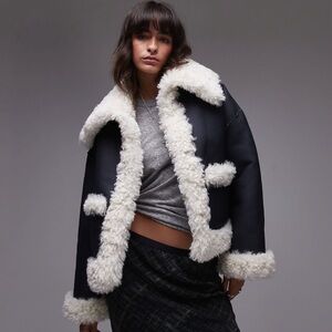 BNWT Free People Oversized Vegan Leather Jacket with Sherpa Details